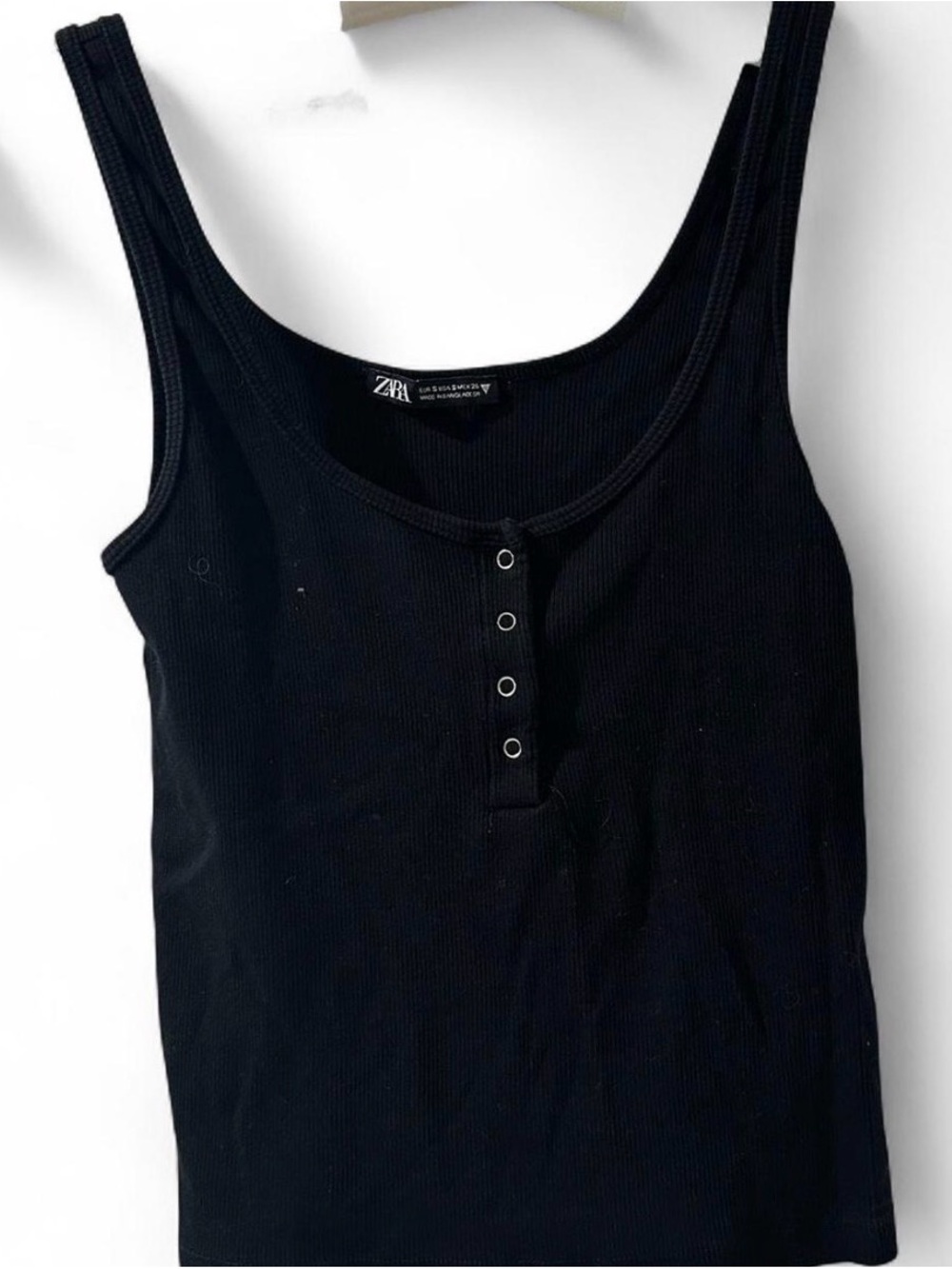 Zara Black Ribbed Henley Scoop Tank